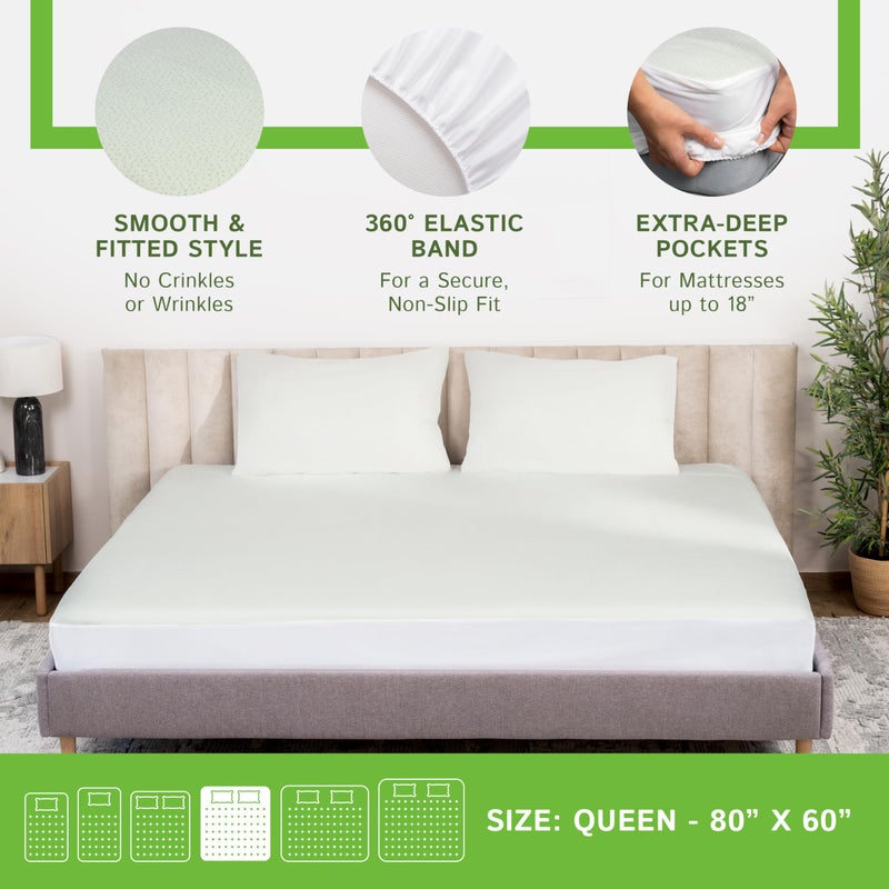 Four Seasons Essentials Queen Size Waterproof Mattress Protector - Cooling Viscose derived from Bamboo Fitted Sheet Mattress Cover - Quilted Jacquard Pad Protects from Dust Allergens - Image 4